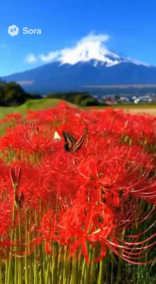 彼岸花と富士山