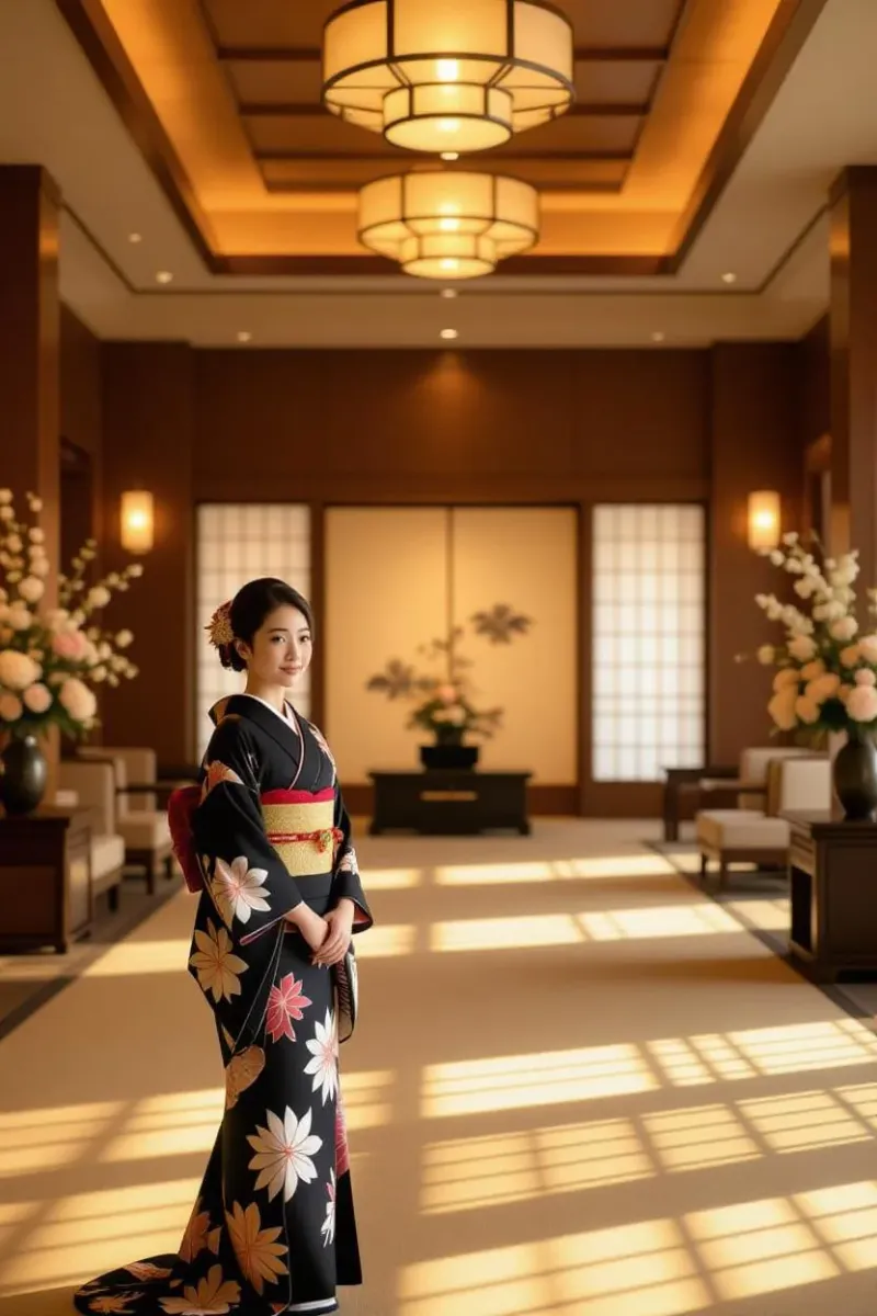 着物姿の女性遠景