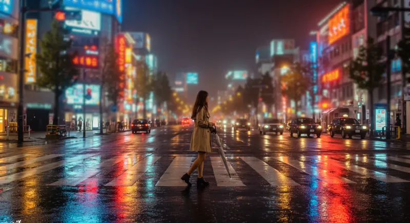 雨上がりの都会風景